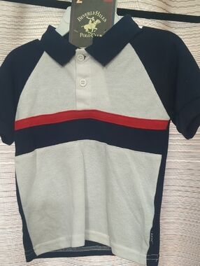 Beverly Hills Polo Club Navy, Gray & Red Colorblock Boys Polo SHIRT ONLY